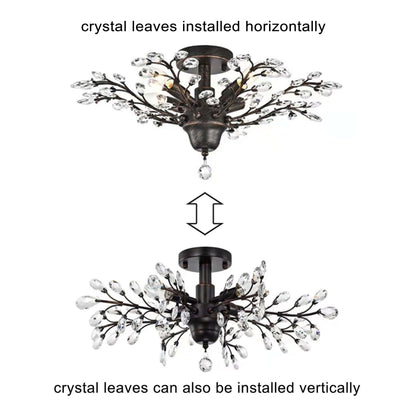 Plafonnier à 4 lumières en cristal avec feuilles de houx