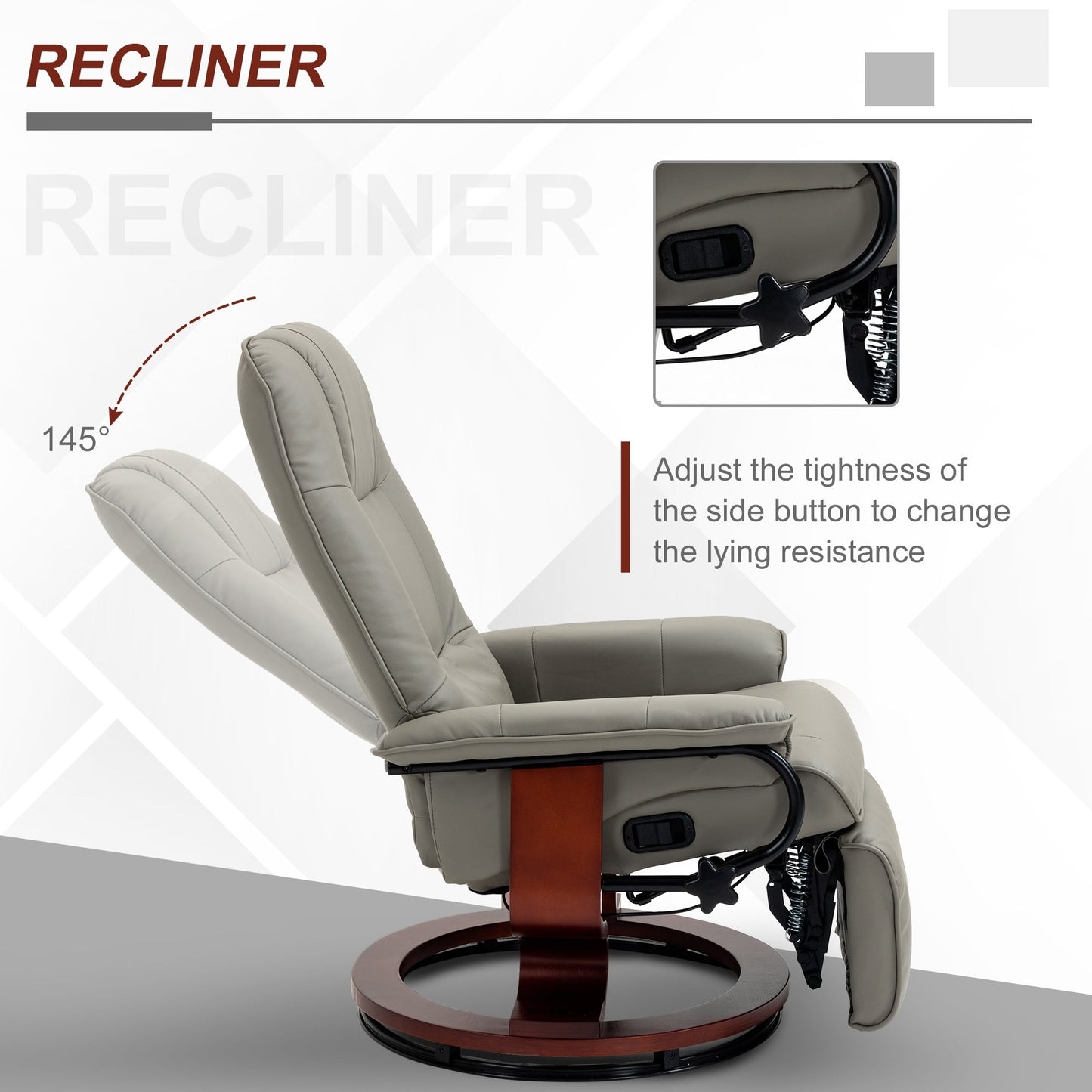 Fauteuil inclinable manuel pivotant et réglable en similicuir HomCom avec repose-pieds confortable et relaxant