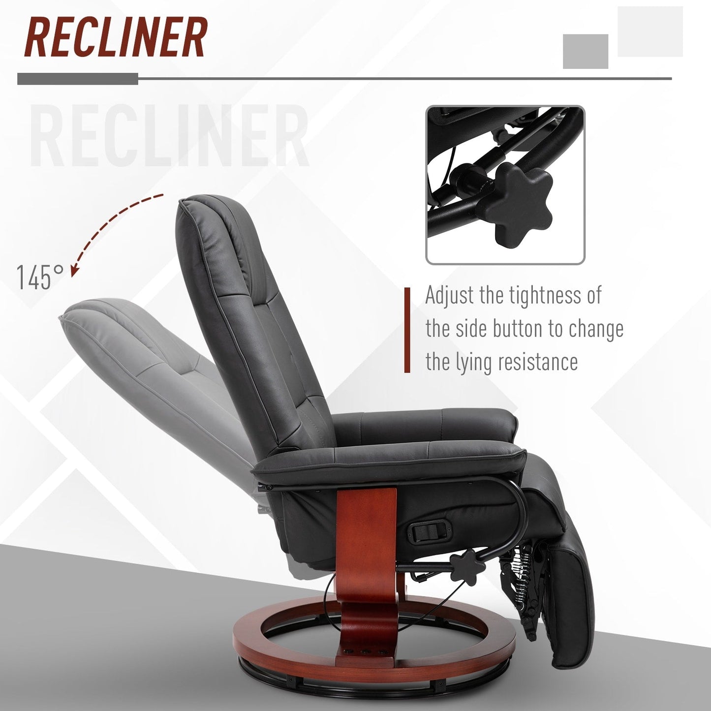 Fauteuil inclinable manuel pivotant et réglable en similicuir HomCom avec repose-pieds confortable et relaxant