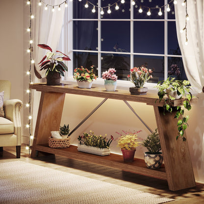 Console de canapé en bois rustique de 70,9 pouces de long avec étagère de rangement