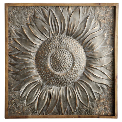 Décoration murale en métal motif tournesol floral avec détails en relief - Gris - Roche River Decor