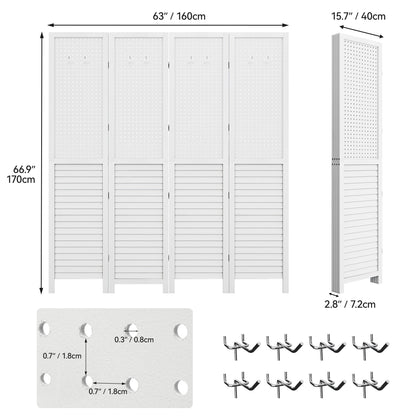 Paravent en bois blanc à 4 panneaux Moasis 67