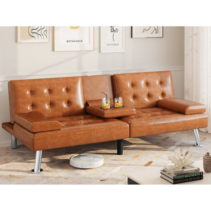 Canapé-lit futon pliable en similicuir Moasis - 64 L x 30 l x 26 H