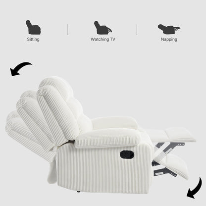 Fauteuil inclinable manuel moderne en velours côtelé, fauteuil inclinable réglable avec accoudoirs larges