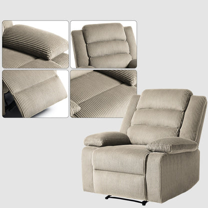 Fauteuil inclinable manuel moderne en velours côtelé, fauteuil inclinable réglable avec accoudoirs larges