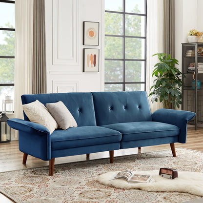 Canapé-lit futon moderne, canapé-lit convertible avec pieds fuselés en bois, 78,35 l, petit canapé à dossier divisé pour salon