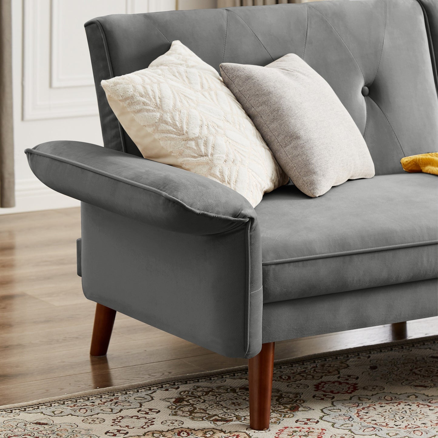 Canapé-lit futon moderne, canapé-lit convertible avec pieds fuselés en bois, 78,35 l, petit canapé à dossier divisé pour salon