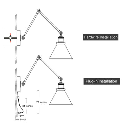 Lot de 2 appliques murales modernes à bras pivotant réglables et câblées