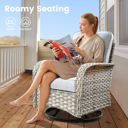 Ensemble de 9 chaises pivotantes d'extérieur en osier OVIOS avec table à feu