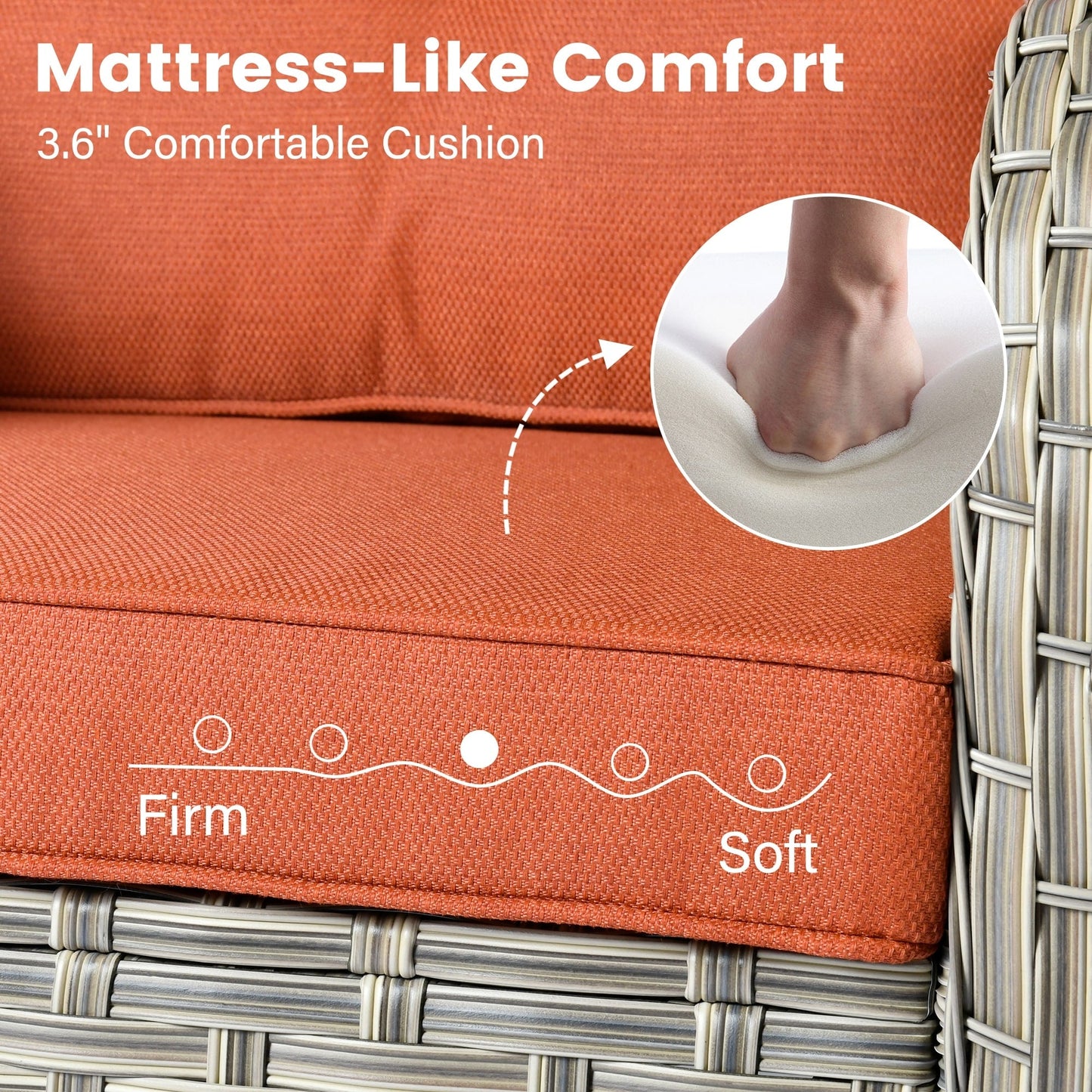 Ensemble de 9 chaises pivotantes d'extérieur en osier OVIOS avec table à feu