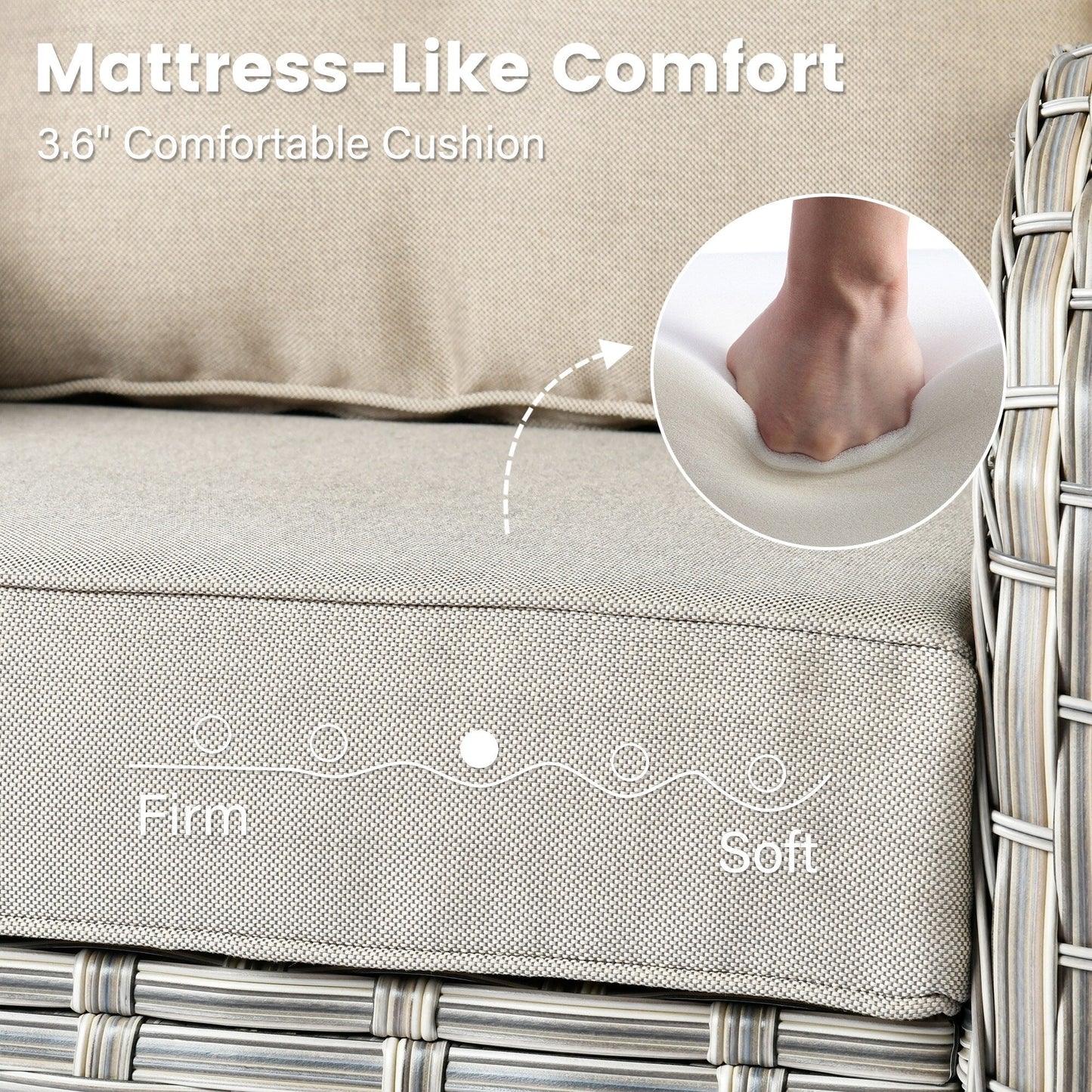 Ensemble de 9 chaises pivotantes d'extérieur en osier OVIOS avec table à feu