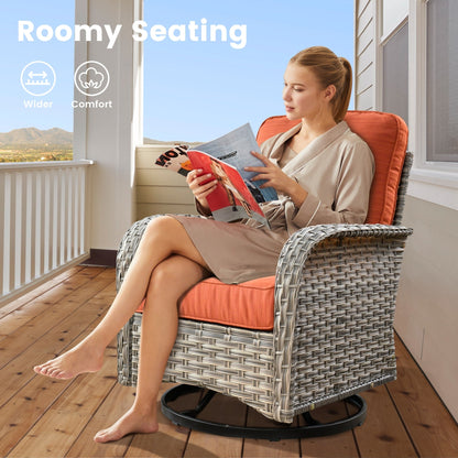 Ensemble de 9 chaises pivotantes d'extérieur en osier OVIOS avec table à feu