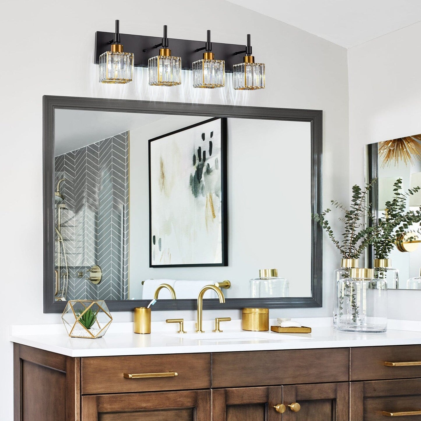 Luminaires de salle de bain en cristal à intensité variable Ora Modern sur miroir Glam Vanity Lights