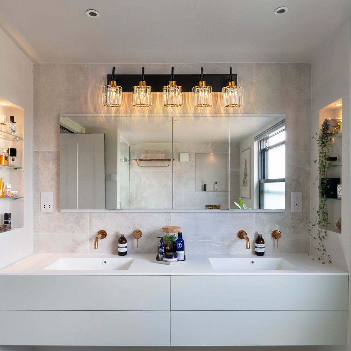 Appliques murales modernes à intensité variable pour salle de bain avec abat-jour en cristal