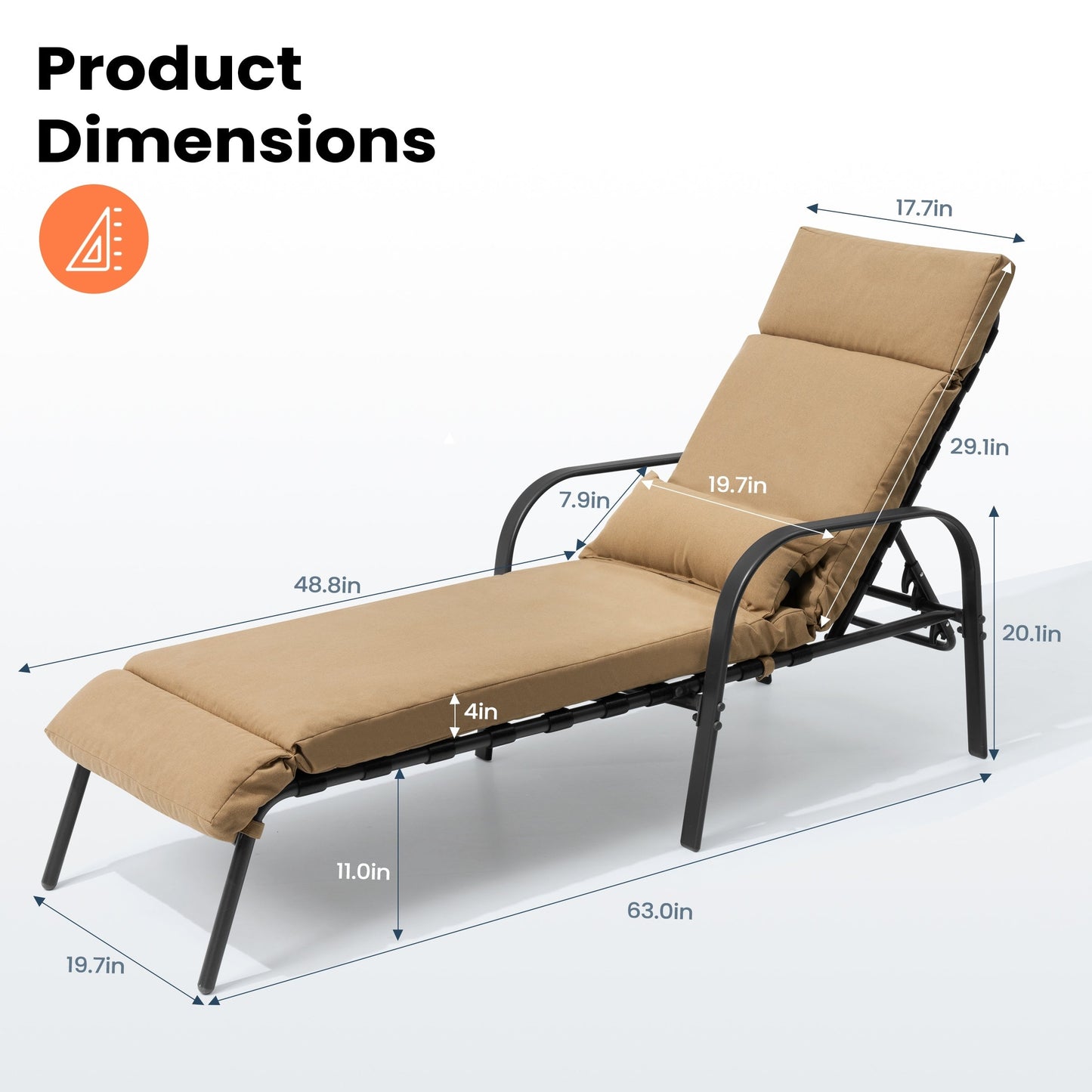 Chaise longue d'extérieur réglable avec coussin pour la plage et la piscine