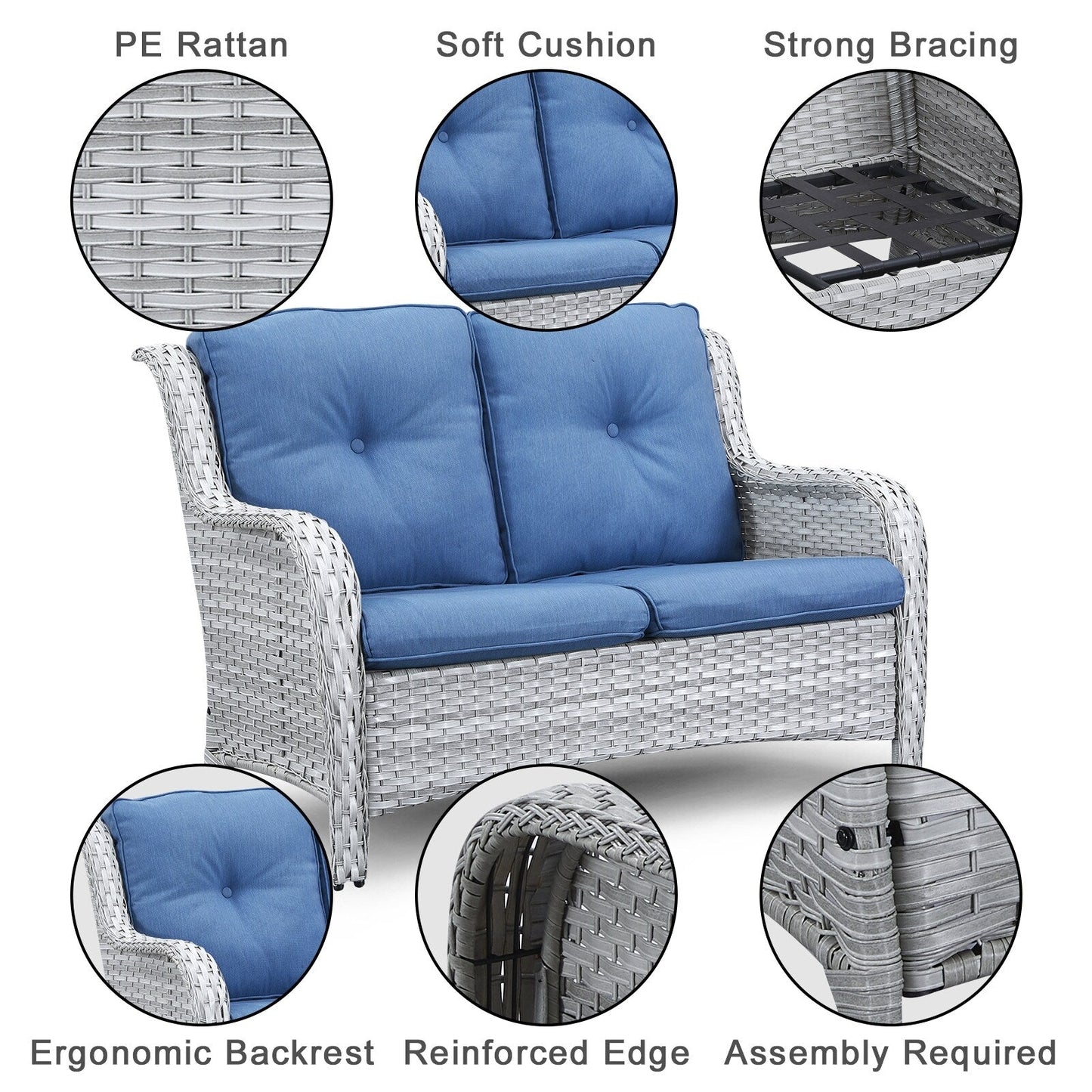 Ensemble de canapés d'extérieur en osier Gymojoy avec causeuse et canapé en rotin