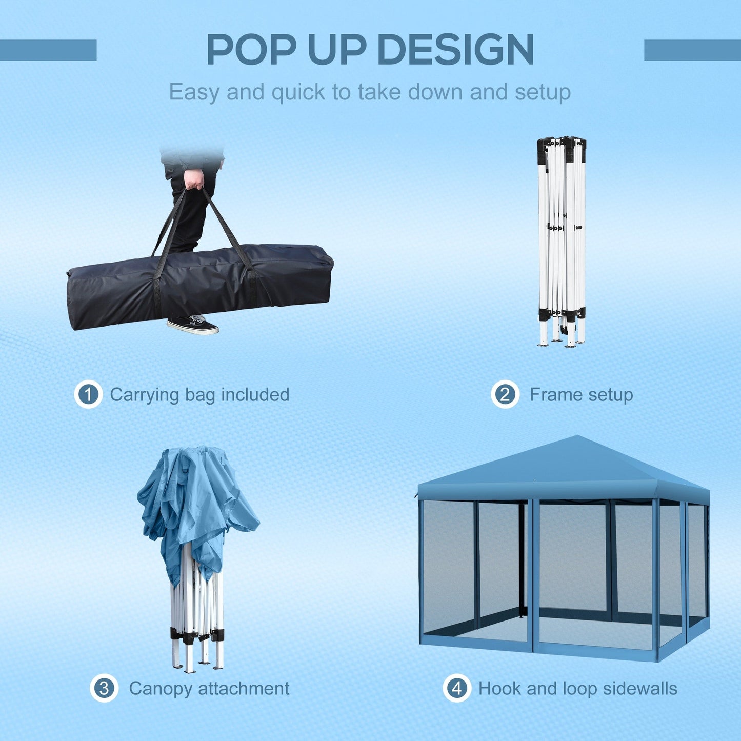 Auvent pop-up robuste Outsunny 10' x 10' avec filet latéral amovible en maille, conception facile à installer, événement de fête en plein air