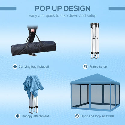 Auvent pop-up robuste Outsunny 10' x 10' avec filet latéral amovible en maille, conception facile à installer, événement de fête en plein air