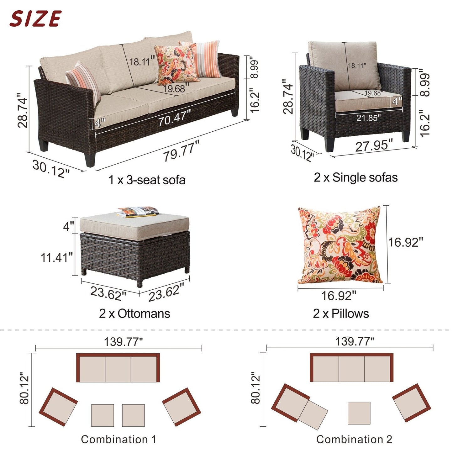 Ensemble de 5 sièges de jardin à dossier haut en osier OVIOS