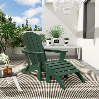 Chaise Adirondack pliable Polytrends Laguna en PEHD pour terrasse extérieure toutes saisons avec pouf (ensemble 2 pièces)