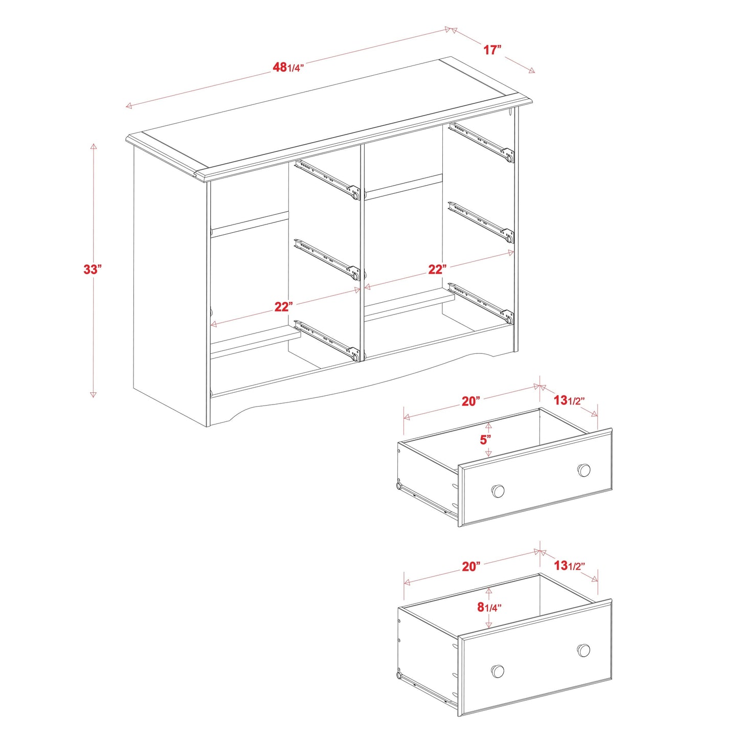 Commode à 6 tiroirs 100 % bois massif de Palace Imports