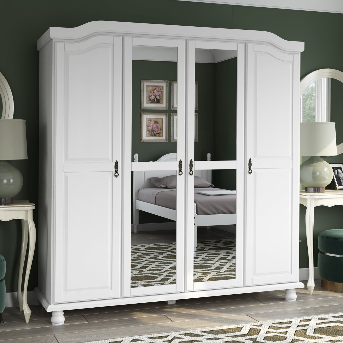 Armoire penderie 4 portes Kyle 100 % bois massif de Palace Imports avec portes en bois massif ou en miroir