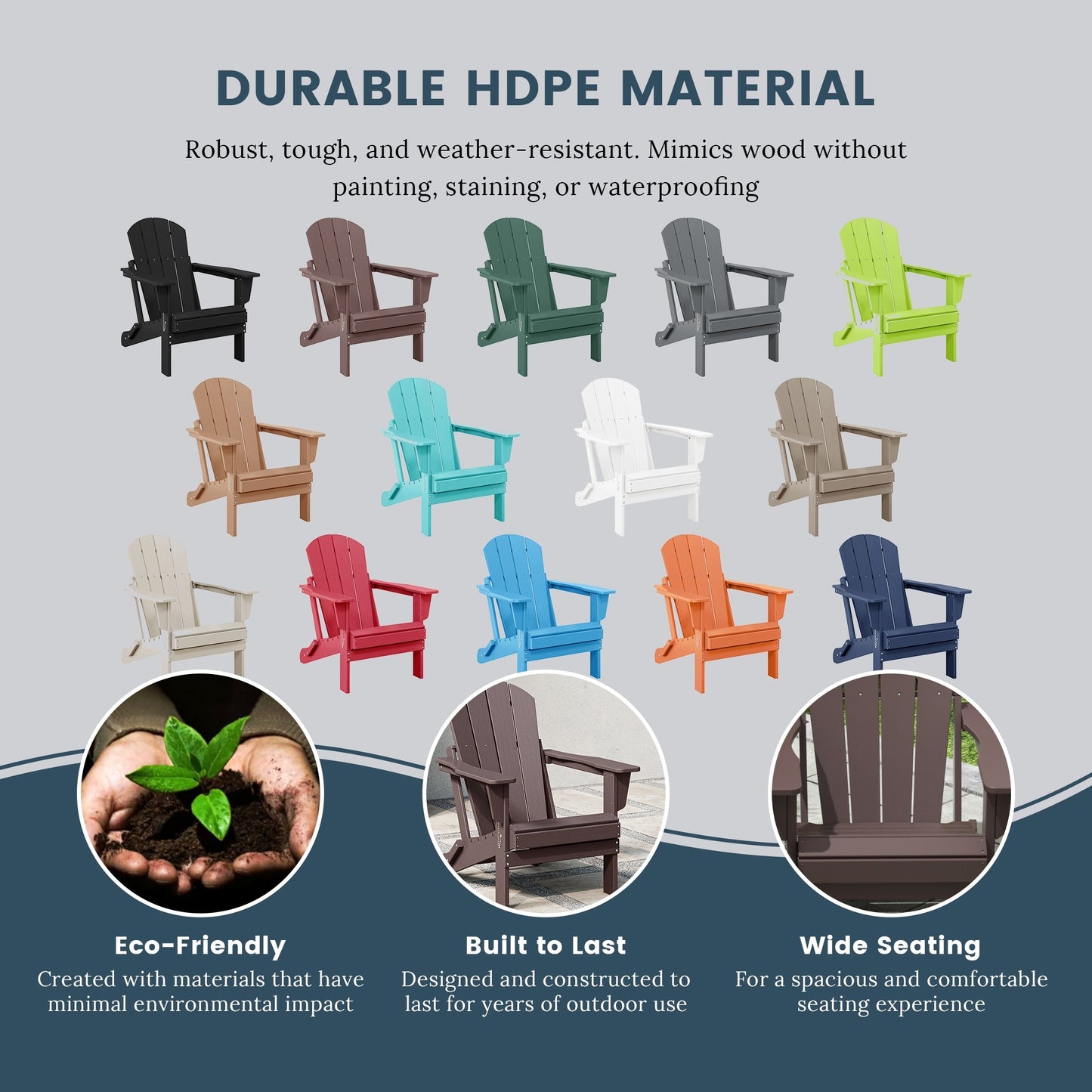 Chaise pliante Adirondack Polytrends Laguna résistante à la décoloration et aux intempéries pour patio extérieur