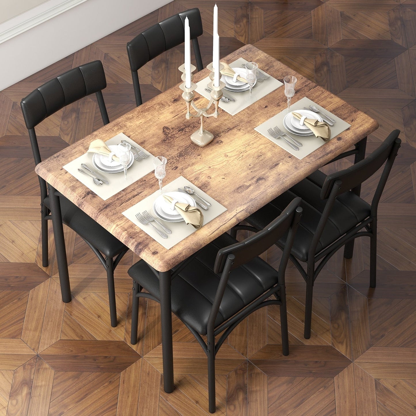 Ensemble table à manger rectangulaire pour 4 personnes avec chaises rembourrées