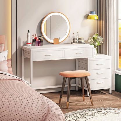 Bureau d'ordinateur réversible avec 5 tiroirs, bureau à domicile avec classeur, tiroir et support d'imprimante