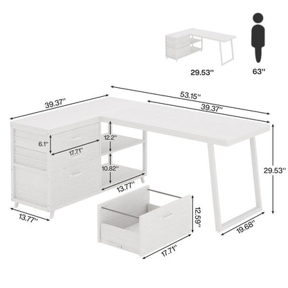Bureau réversible en L avec tiroirs classeurs, bureau d'angle pour ordinateur