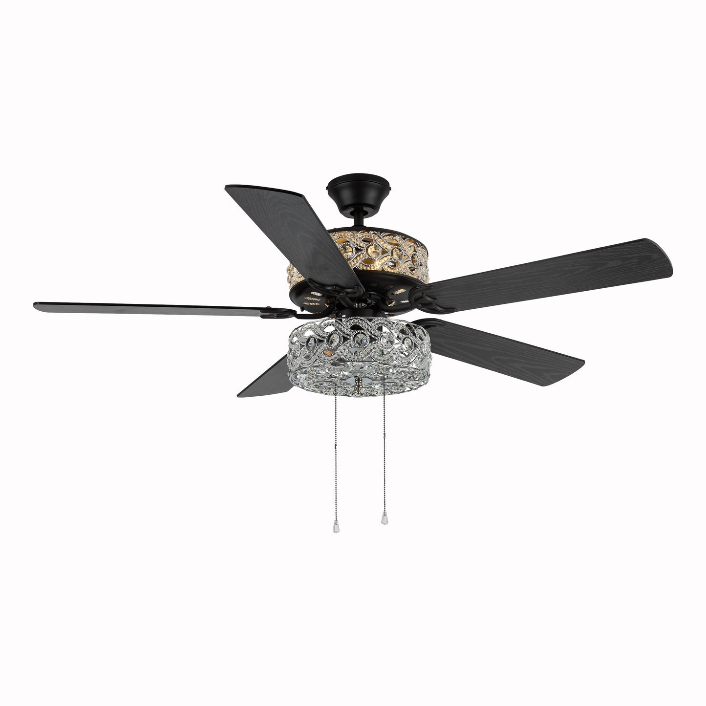 Ventilateur de plafond à DEL River of Goods Olivia, finition bronze huilé/cristal, 52 pouces - 52L x 52W x 18.25H - 52L x 52W x 18.25H