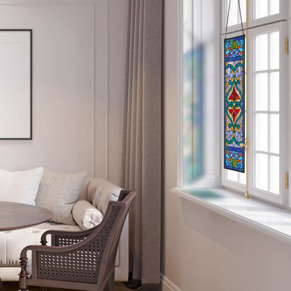 Panneau de fenêtre en vitrail victorien Fleur de lys River of Goods - 9,5 L x 0,25 l x 36 H