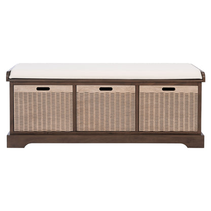 Banc de rangement à 3 tiroirs SAFAVIEH Fiorello avec coussins - 47,3 L x 15 L x 19 H - 47 L x 15 P x 19 H