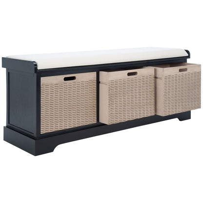 Banc de rangement à 3 tiroirs SAFAVIEH Fiorello avec coussins - 47,3 L x 15 L x 19 H - 47 L x 15 P x 19 H