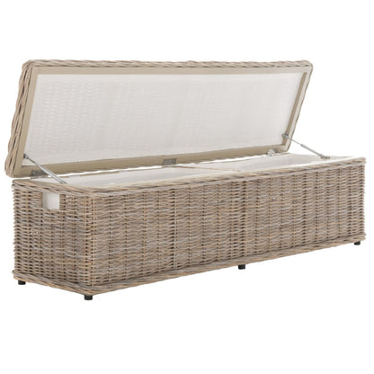 Coffre de rangement en rotin naturel gris Marcelien de SAFAVIEH - 63 x 18,1 x 18,7 - 63 L x 18 P x 19 H