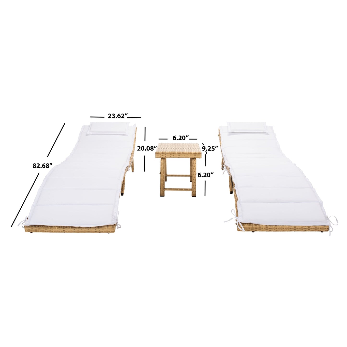 Ensemble de chaises longues d'extérieur Blaguna 3 pièces SAFAVIEH - 83 L x 20 P x 24 H