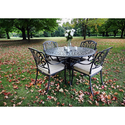 Ensemble de salle à manger rond Saratoga 5 pièces en aluminium avec coussins Sunbrella - Meilleur mobilier d'extérieur