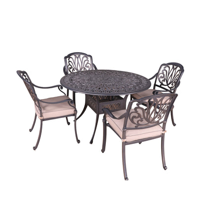 Ensemble de salle à manger rond Saratoga 5 pièces en aluminium avec coussins Sunbrella - Meilleur mobilier d'extérieur