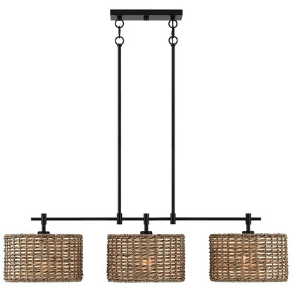 Lustre linéaire noir Sedgy à 3 lumières pour îlot de cuisine de style ferme - 41 W
