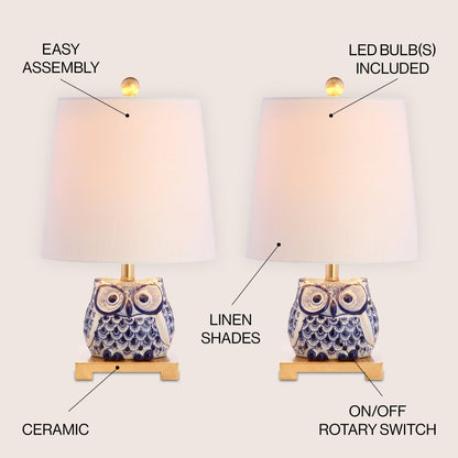 Mini lampe de table en céramique Tiki 16, bleu/blanc (lot de 2) par JONATHAN Y