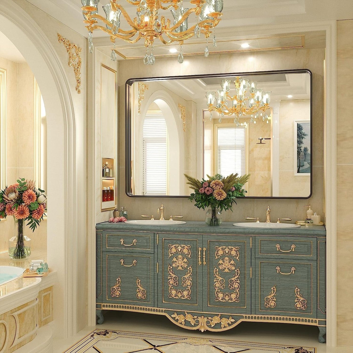 Miroir mural de salle de bain moderne à cadre en métal TokeShimi