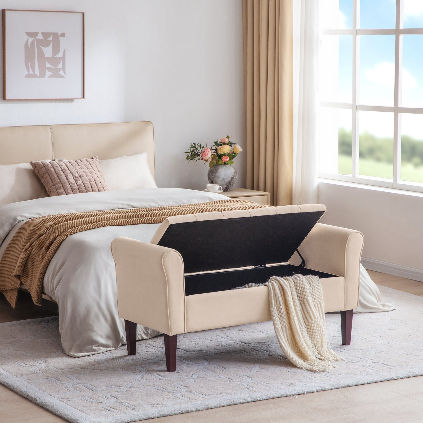 Banc de rangement rembourré, banc d'entrée avec dessus rabattable touffeté, 50,4 pouces