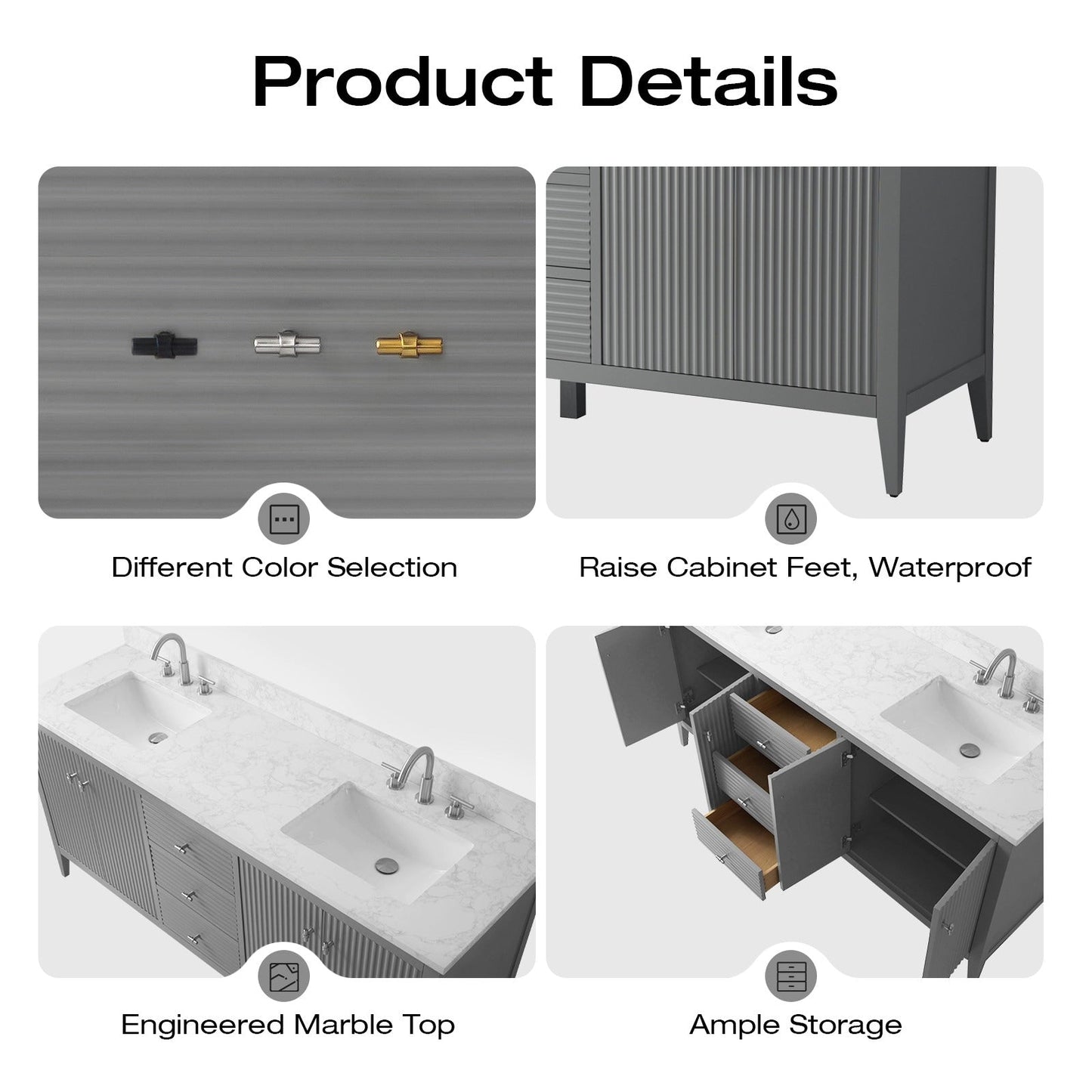 Meuble-lavabo double vasque Vanity Art 72 avec plateau en marbre reconstitué