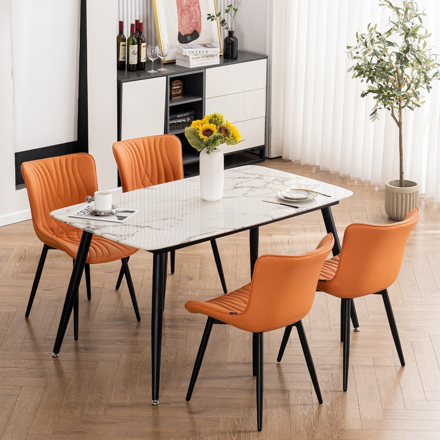 Lot de 2 chaises de salle à manger modernes en cuir rembourré sans accoudoirs