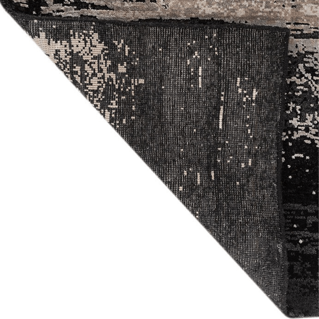 Tapis Drift noir et gris | Laine et soie de luxe, noué à la main