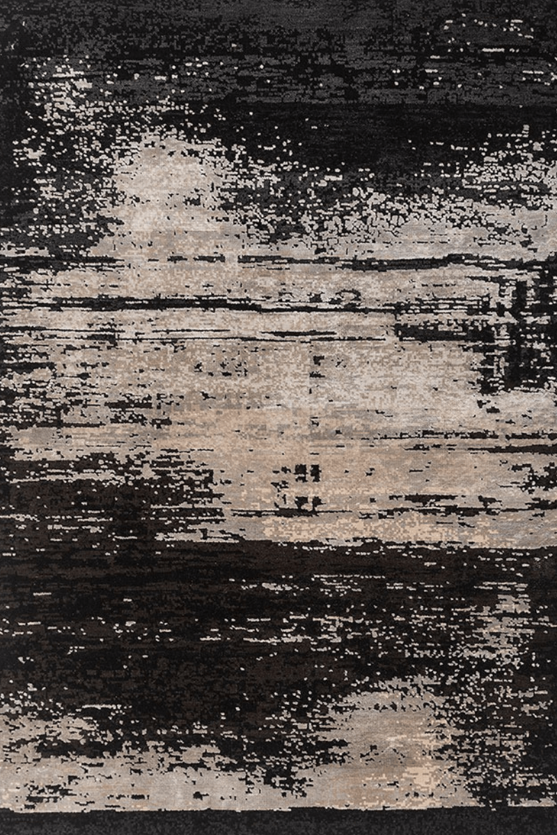 Tapis Drift noir et gris | Laine et soie de luxe, noué à la main