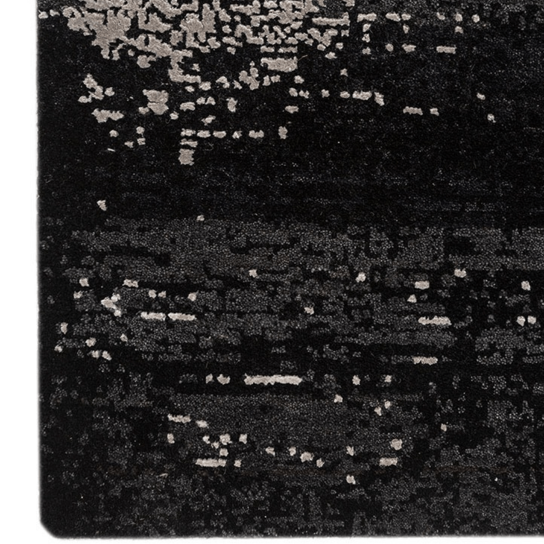Tapis Drift noir et gris | Laine et soie de luxe, noué à la main