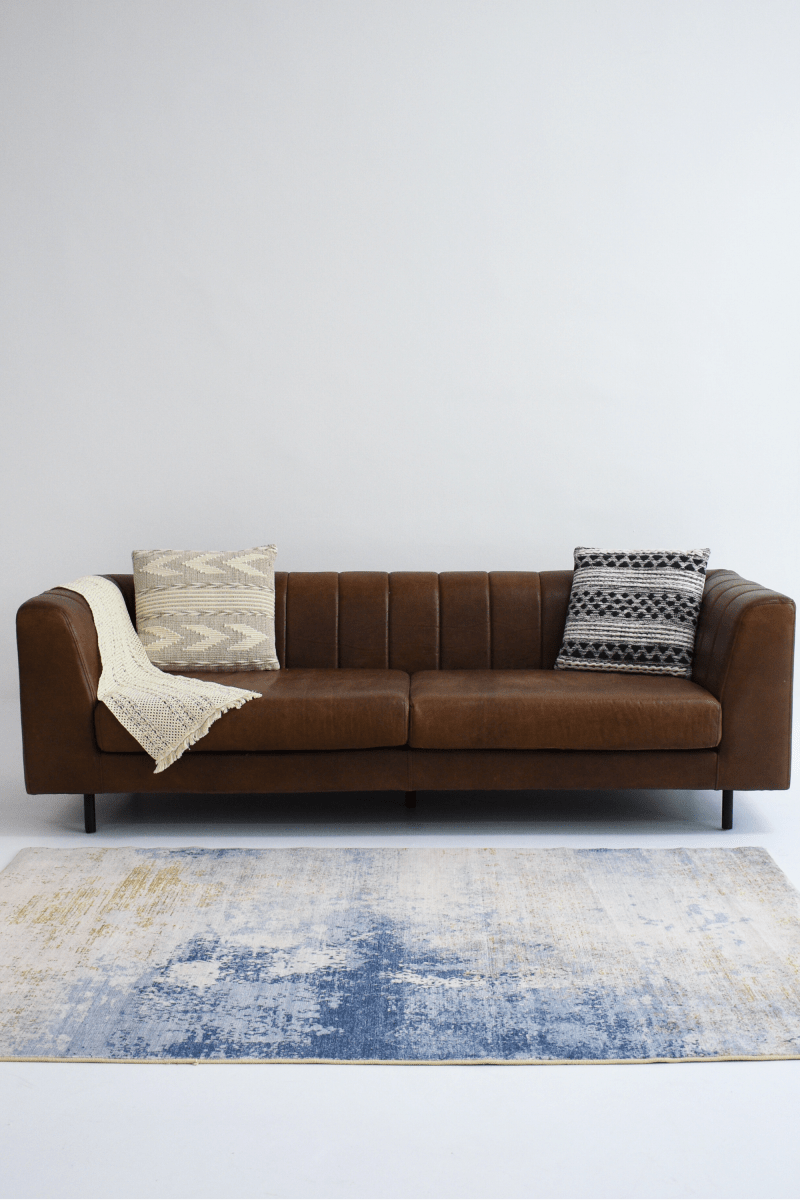 Tapis Cascade Bleu Or | Moderne | Série Polyfibre Cachemire