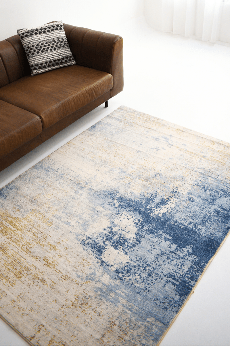 Tapis Cascade Bleu Or | Moderne | Série Polyfibre Cachemire