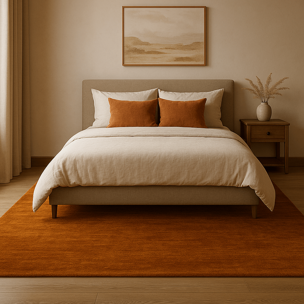 Tapis orange brûlé | Laine de luxe tissée à la main